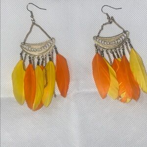 Orange and Yellow Feather Earrings